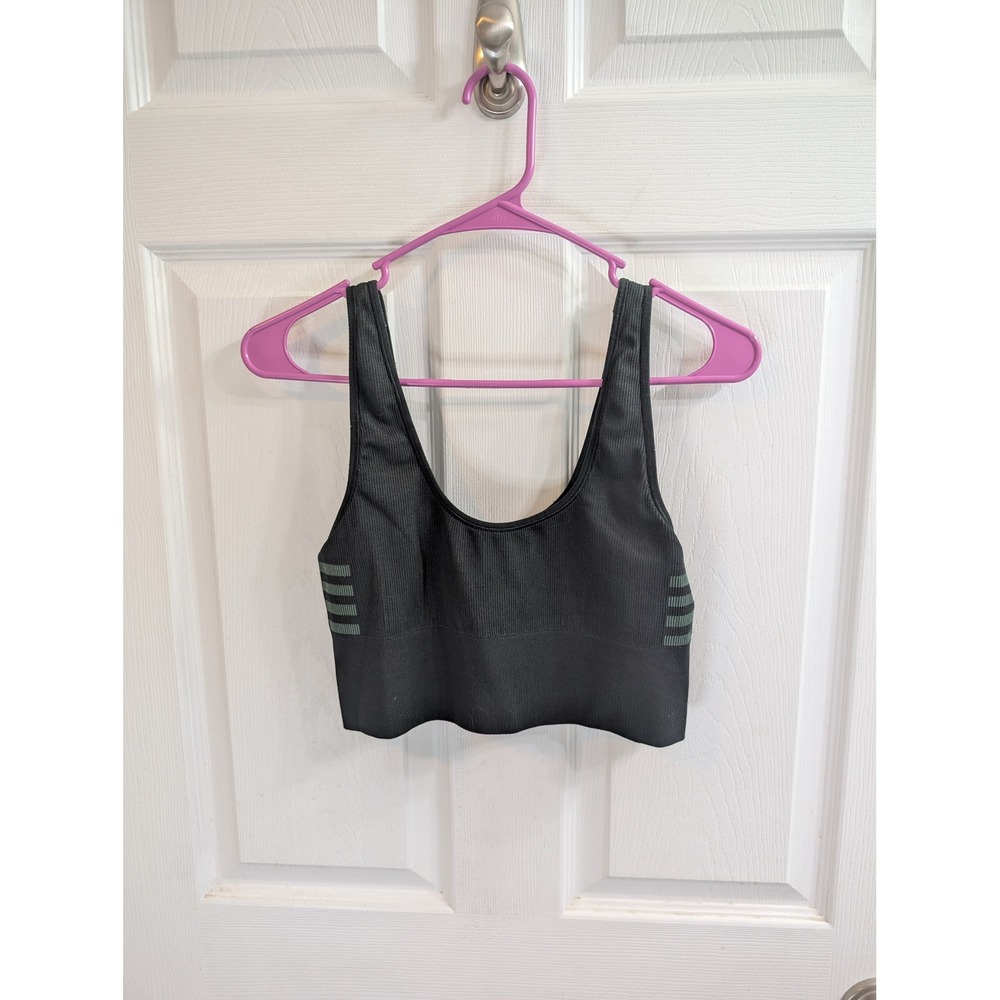 Outdoor Voices Ribbed‎ Sports Bra Black Green Striped Scoop Neck Reversible